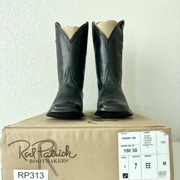 Rod Patrick Womens Cowboy Boots 7EE Black Smooth Ostrich Western Square Toe - Picture 11 of 12